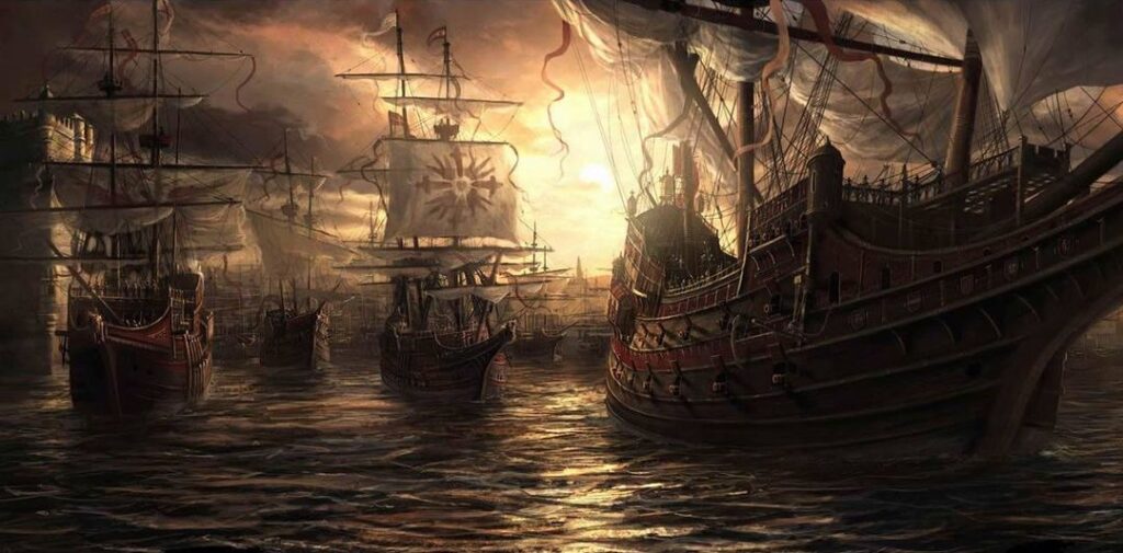 flota pirata - La flota pirata inglesa al mando de Francis Drake
