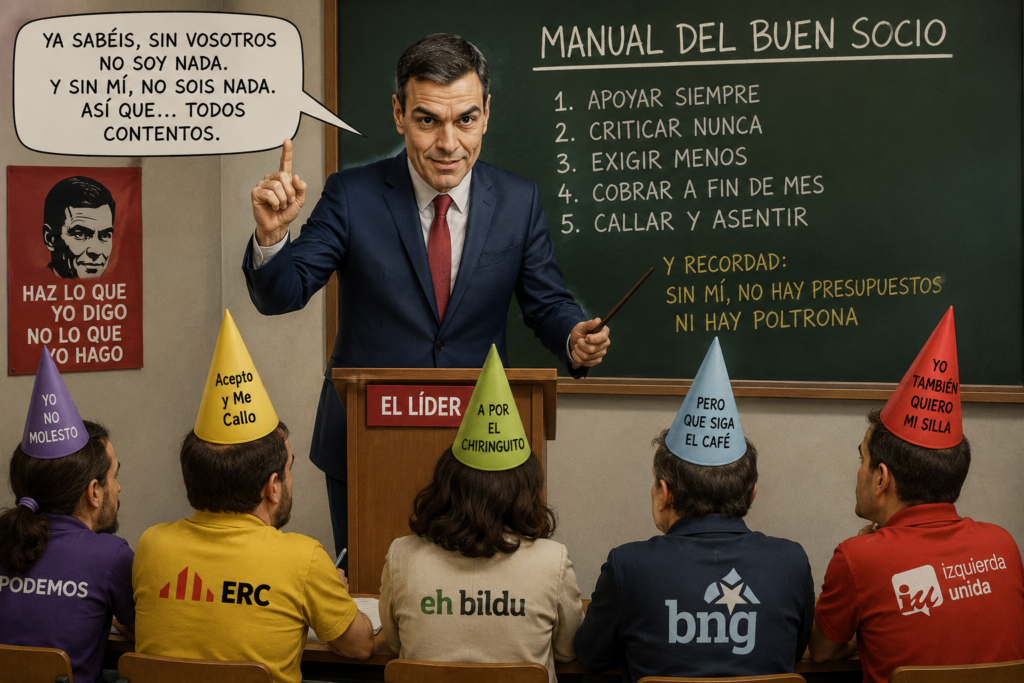 Sánchez abusa de los «tontopollas» de sus socios. nchez abusa - Sánchez abusa de los «tontopollas» de sus socios.